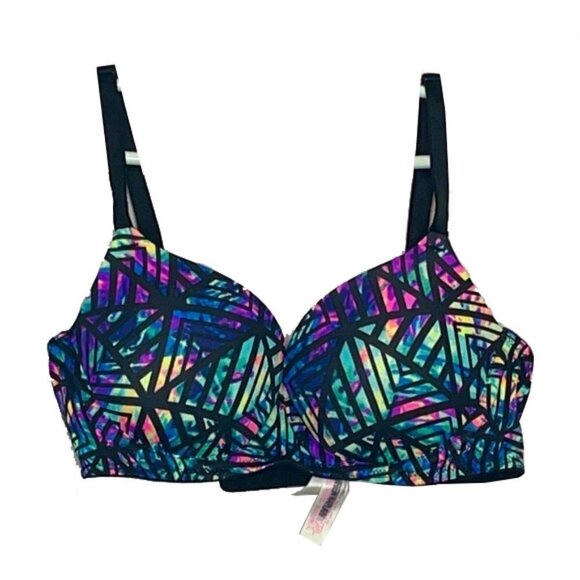 ❤️ VICTORIA SECRET PINK Bra Wear Everywhere Lightly Lined Size 32A black neon - Picture 1 of 8